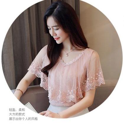 Pretty Purple And Pink Summer Lace Blouse