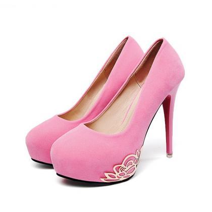 Pink Suede High Heels Fashion Shoes