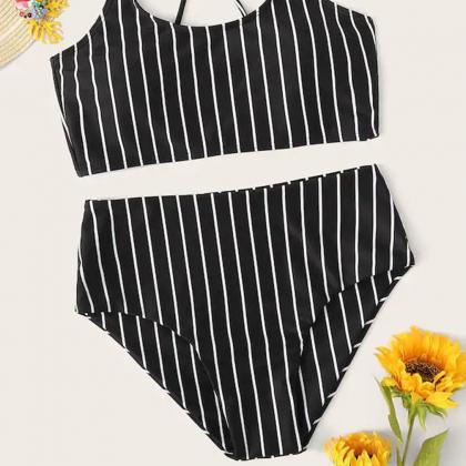 Black And White Stripes Bikini Sets