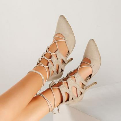 Lace Up Pointed High Heels Fashion Shoes