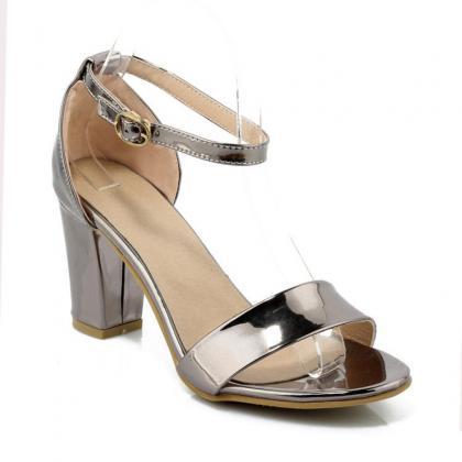 Patent Pu Ankle Strap Silver And Gold..