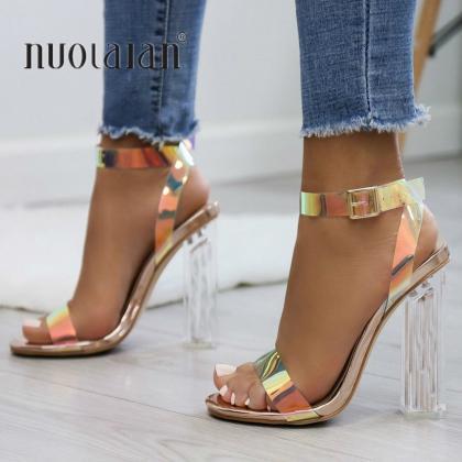 Ankle Strap Sexy Pvc Transparent High Heels..