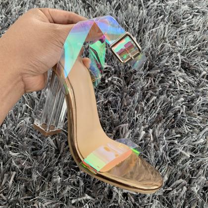Ankle Strap Sexy Pvc Transparent High Heels..