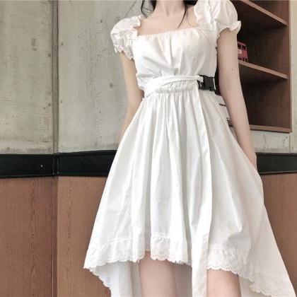 Summer High Waist White Short Sleeve Dress