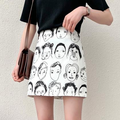Kawaii Cartoon Mini Skirt In Black And White