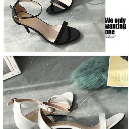 Ankle Strap High Heels Sandals In Black Gold White..