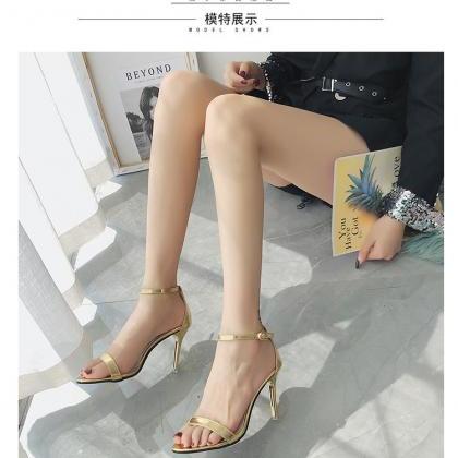 Ankle Strap High Heels Sandals In Black Gold White..
