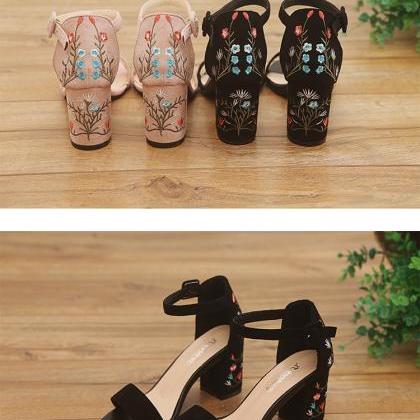 Beautiful Suede Floral Embroidery High Heels..