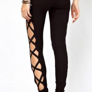 Black Criss Cross Fashion Leggings