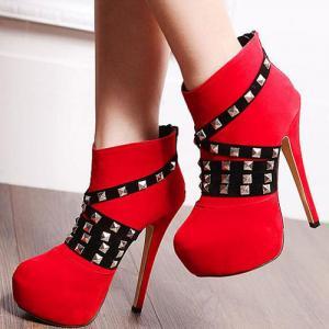 Red Rivets Stiletto Heels Fashion Boots