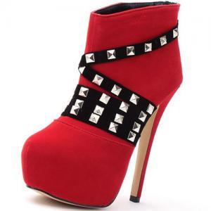 Red Rivets Stiletto Heels Fashion Boots