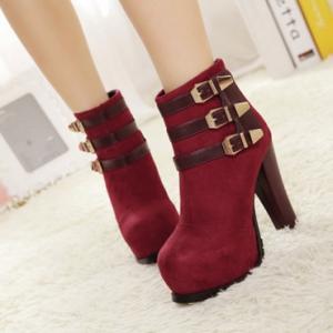 red chunky heel boot