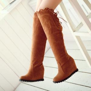 Suede Round-toe Wedge Knee-high Boots With..