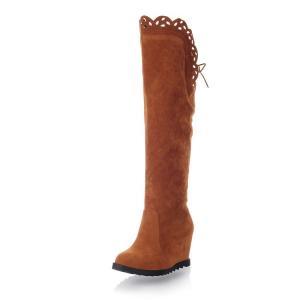 Suede Round-toe Wedge Knee-high Boots With..