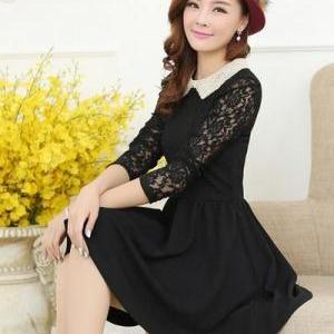 Black Doll Collar Lace Dress on Luulla