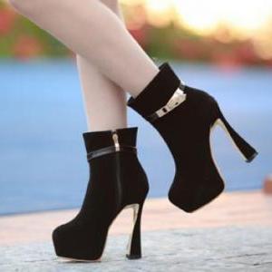 black suede high heel booties