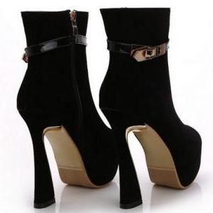black suede high heel booties