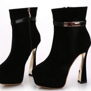 Elegant Black Suede High Heel Fashion Booties on Luulla