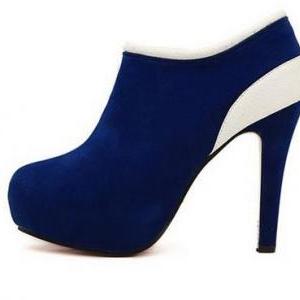 Chic Blue And White High Heel Fashion Ankle Boots
