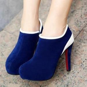 Chic Blue And White High Heel Fashion Ankle Boots