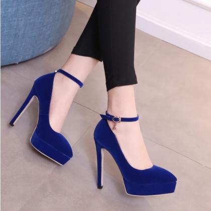Chic Ankle Strap Black Red Blue Sho..