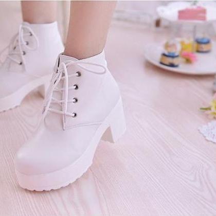 Black And White Lace Up Ankle Boots