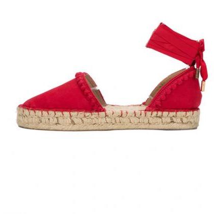 Lace Up Cross Strap Red Espadrilles Sandals