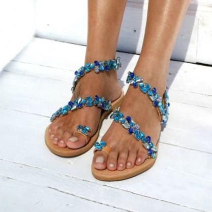 Beautiful Blue Boho Beaded Fashion Sandals