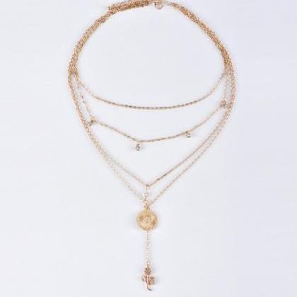 Rose Charmed Crystals Layered Necklace