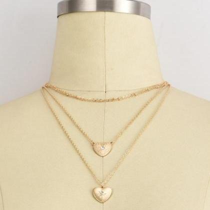 Love Heart Charmed Golden Layered Necklace