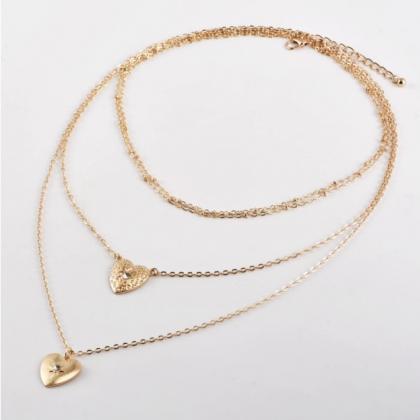 Love Heart Charmed Golden Layered Necklace