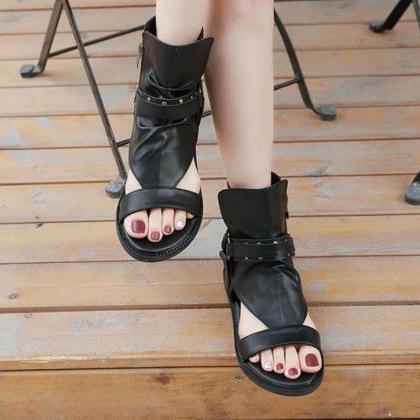Black Rivet Gladiator Sandals