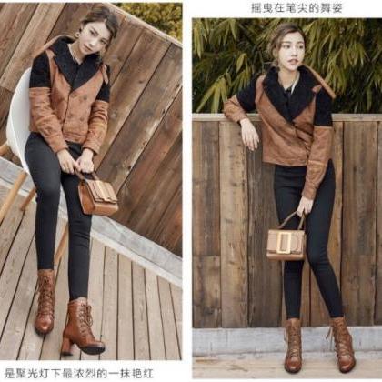 Brown And Black Casual Pu Leather Ankle Boots