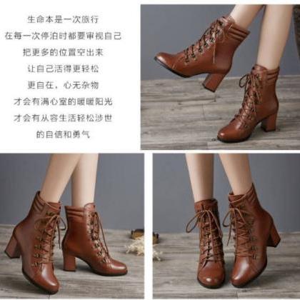 Brown And Black Casual Pu Leather Ankle Boots
