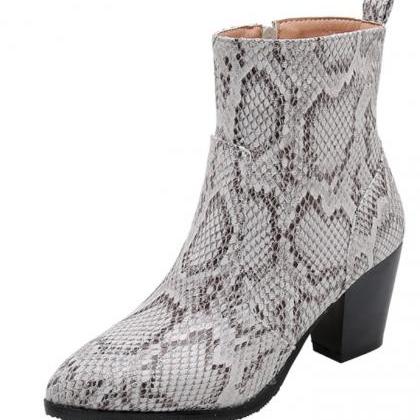 Snake Print Pointed Toe Ankle Boots