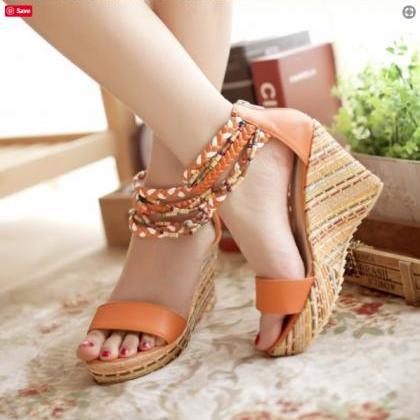 Beautiful Beaded Boho Wedge Sandals