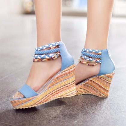 Beautiful Beaded Boho Wedge Sandals