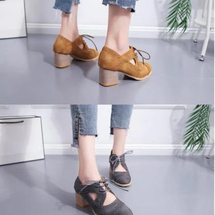 Retro Ankle Strap Lace up Oxford Sh..