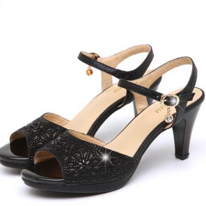 Gold And Black Peep Toe High Heels Fashion Sandals