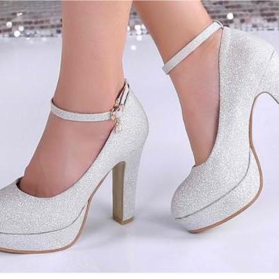 Silver Ankle Strap High Heels Fashion Shoes