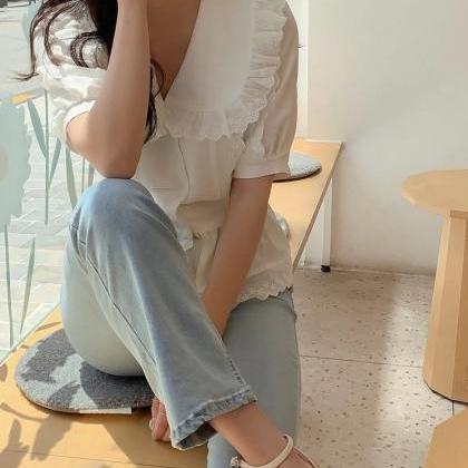 Puff Sleeve Lace White Blouse