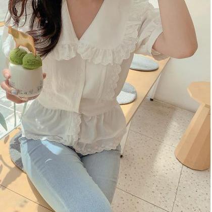 Puff Sleeve Lace White Blouse