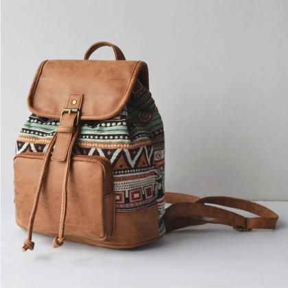 Stylish Aztec Tribal Leather School Bag Backpack