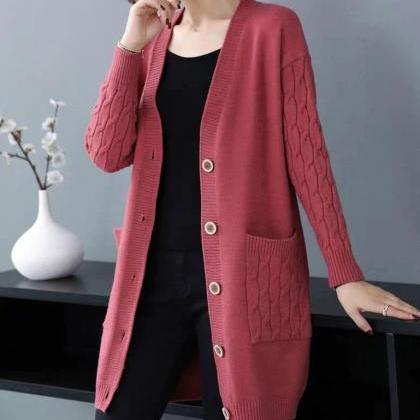 Chic Spring And Autumn Knitted Cardigan Sweater