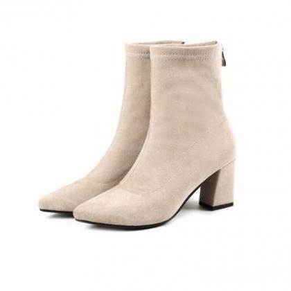 Beautiful Chunky Heels Suede Winter Boots