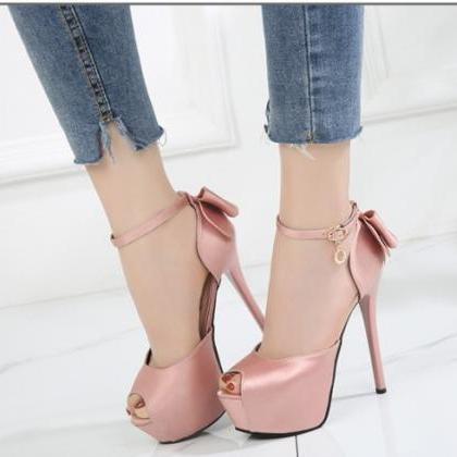 Sexy Satin High Heels Fashion Shoes With Bow