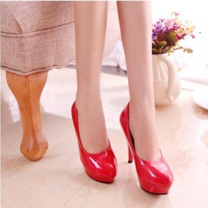 Classy Patent Leather High Heels Fashion Shoes