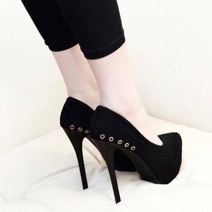 All Black Suede Stiletto Heels Party Shoes
