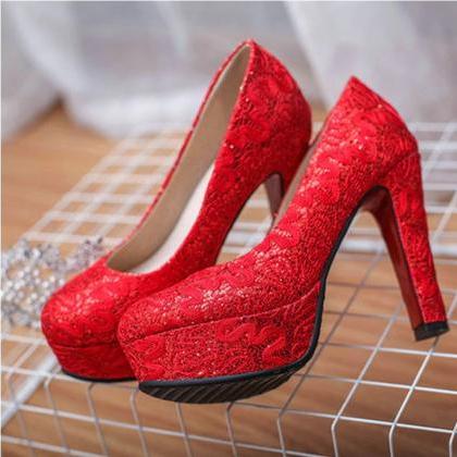 Elegant Platform Lace High Heels Party Shoes