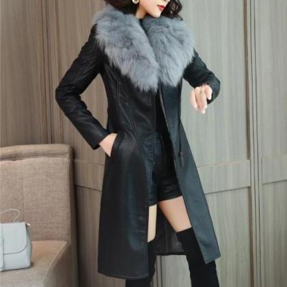 Classy Faux Fur Collar Leather..